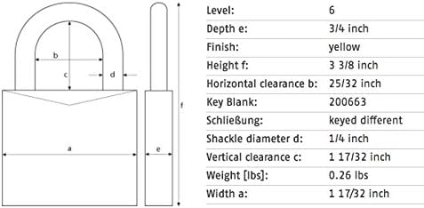 ABUS 72/40HB40 Lockout Padlock, KD, 1/4 in. Diameter, 1-9/16" Shackle, Yellow