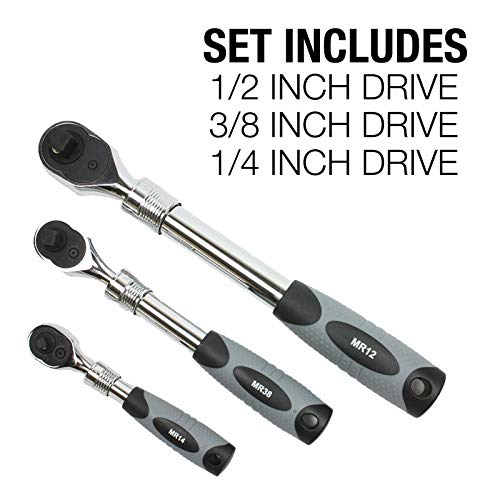EZRED MR482 Extendable Ratchet Three Piece Set, Grey/Black