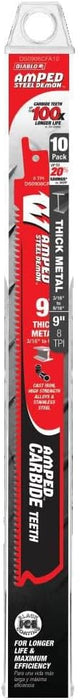 Diablo DS0908CFA10 9" 8TPI Amped Steel Demon Carbide Teeth Reciprocating Saw Blade for Thick Metal