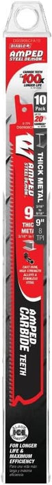 Diablo DS0908CFA10 9" 8TPI Amped Steel Demon Carbide Teeth Reciprocating Saw Blade for Thick Metal