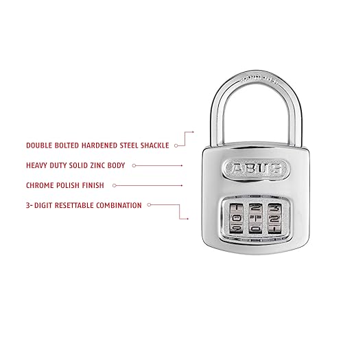 Abus 160/40 C 160 All Weather Resettable Chrome Combination Padlock, 3 Dial