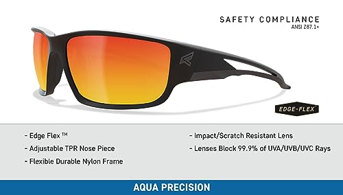 EDGE Kazbek Wrap-Around Safety Glasses, Anti-Scratch, Non-Slip, UV 400, Military Grade, ANSI/ISEA & MCEPS Compliant (Black, Aqua Precision Red Mirror)