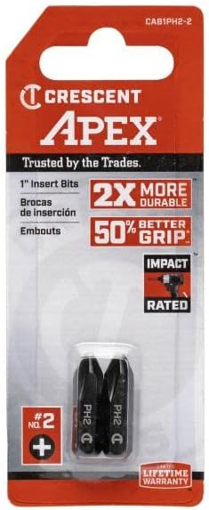 Crescent CAB1PH2-2 #2 x 1" Phillips Insert Bit (Pack of 2)