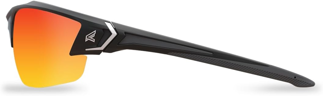 Edge SDKAP119-G2 Khor G2 Wrap-Around Safety Glasses, Anti-Scratch, Non-Slip, UV 400, Military Grade, ANSI/ISEA & MCEPS Compliant, 5.04" Wide, Black Frame / Aqua Precision Red Mirror Lens