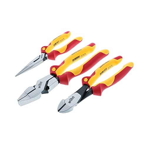 Wiha 32968 3 Piece Insulated Industrial Grip Pliers and Cutters Set, Red