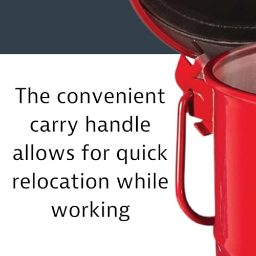 Justrite 6 Gallon Galvanized Steel Oily Waste Can, 16" x 12" Metal Oil Rag Safety Can with Hand Operated Self-Closing Lid for Oil Rag Disposal, Made in The USA, Red, 09110