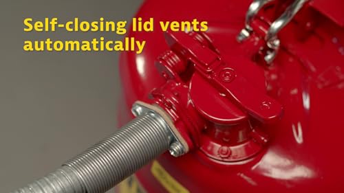 Justrite 5 Gallon Type II Yellow Safety Can for Diesel with Flame Arrester, Self-Closing Lid, and 5/8" Flexible Metal Spout, Made in the USA, Galvanized Steel Flammable Storage Can, 7250220