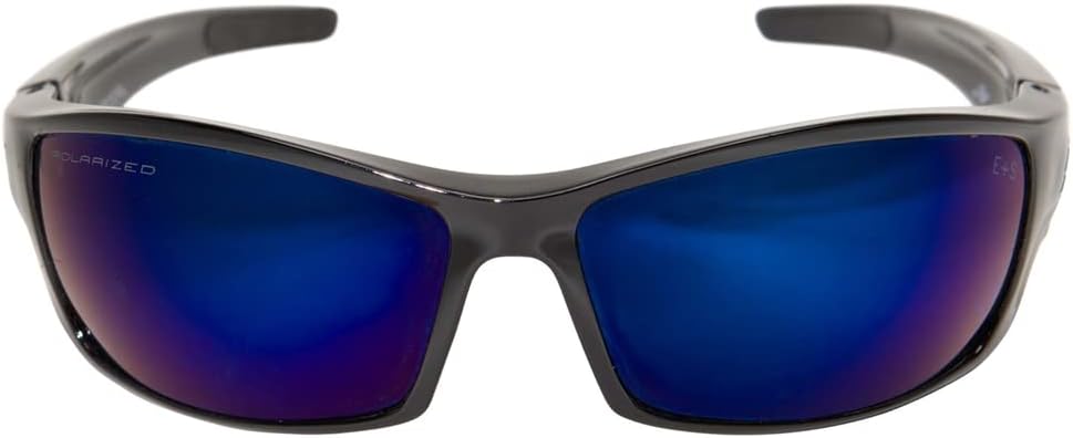 Edge TSRAP218 Reclus Polarized Wrap-Around Safety Glasses, Anti-Scratch, Non-Slip, UV 400, Military Grade, ANSI/ISEA & MCEPS Compliant, 5.04" Wide, Black Frame/Aqua Precision Blue Mirror Lens