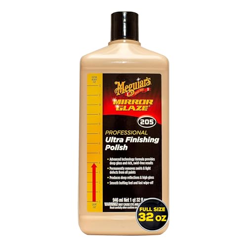 Meguiar's M205 Mirror Glaze Ultra Finishing Polish, Easy-to-Use Formula for Impeccable Shine, Multiple Ways to Apply Mirror Glaze, Removes Defects and Swirls for a High Gloss, 32 Oz Container