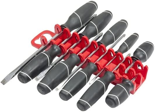 Ernst Manufacturing 10-Tool Screwdriver Gripper - Screwdriver Holder in Vibrant Red (Model 5310) with Handle for Portable or Pegboard Storage Of Your Screwdriver Set