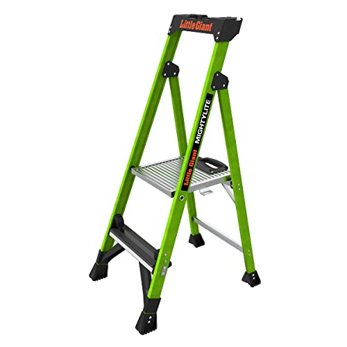Little Giant Ladders, MightyLite 2.0, 4' Stepladder with Ground Cue, Fiberglass, Type IAA, 375 lbs Weight Rating, (15404-001), Green