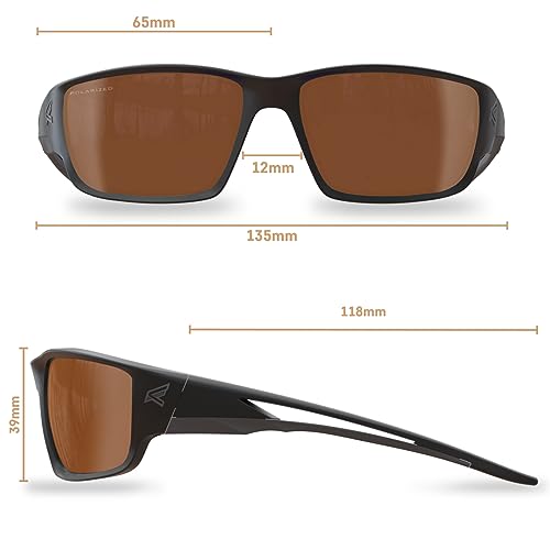 EDGE Kazbek Polarized Wrap-Around Safety Glasses, Anti-Scratch, Non-Slip, UV 400, Military Grade, ANSI/ISEA & MCEPS Compliant, 5.04" Wide, Black Frame/Copper Lens