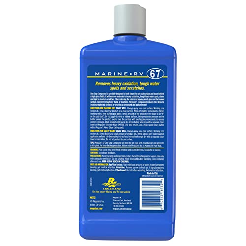 Meguiar's M6732 Marine/RV One Step Compound, Remove Oxidation, Stains, Scratches, and Water Spots, Restore The Color and Shine of Fiberglass Gel Coat Finishes, 32 Oz Bottle