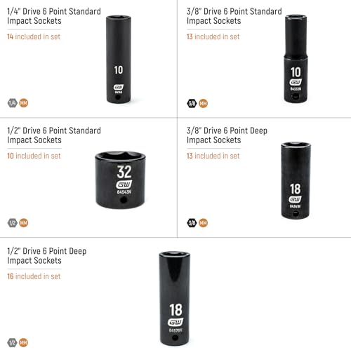 GEARWRENCH 66 Piece 1/4", 3/8", 1/2" Drive 6 Point Metric Impact Socket Set in Foam Storage Tray - GWMSISKMM