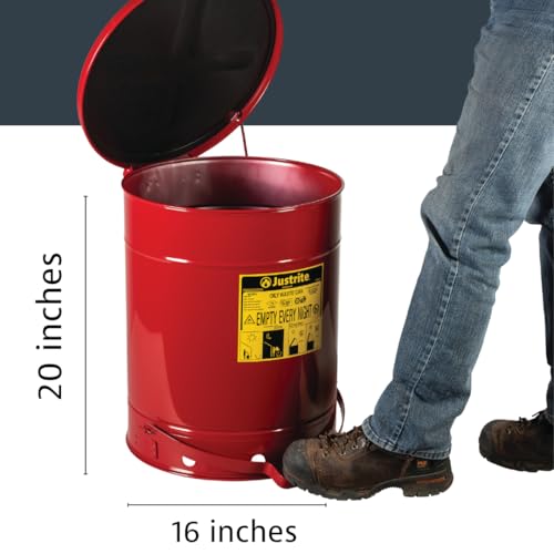 Red Rag Container Justrite 14 Gallon Galvanized Steel Oily Waste Can, 20
