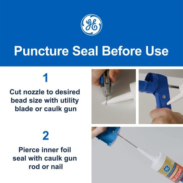 GE Supreme Silicone Caulk for Window & Door, Clear, 10 fl oz Cartridge, 100% Waterproof Silicone Sealant, 7X Stronger Adhesion, Shrink & Crack Proof (Pack of 12)