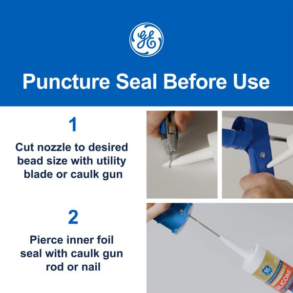 GE Advanced Silicone Caulk for Kitchen & Bathroom, Clear, 2.8 fl oz Tube, 100% Waterproof Silicone Sealant, 5X Stronger Adhesion, Shrink & Crack Proof (Pack of 12)