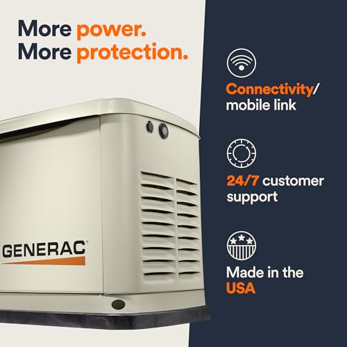 Generac Guardian 14kW Home Standby Generator with 100 Amp Transfer Switch, Durable All Aluminum, WiFi Enabled with G-Force Engine, Easy to Use, Whole House Power Backup, Smart Outage Solution - Bisque