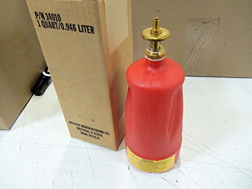 Justrite 14010 Dispenser Bottle, 4" Diameter x 10-1/2" H, 1 Quart Capacity, Red