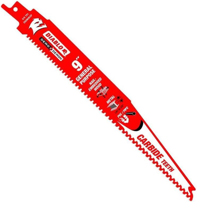 Diablo (DS0909CGP3) Demo Demon Carbide Teeth Reciprocating Saw Blades for General Purpose Cuts - 9" Length, 6/9 TPI (Pack of 3)