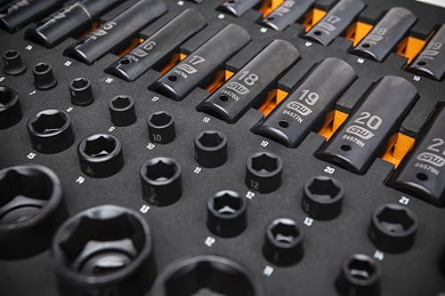 GEARWRENCH 66 Piece 1/4", 3/8", 1/2" Drive 6 Point Metric Impact Socket Set in Foam Storage Tray - GWMSISKMM