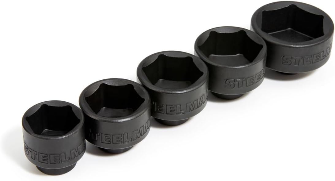 Steelman 42275 5-Piece 3/8-Inch Drive Low Profile Oil Filter Wrench Socket Set, 24mm, 27mm, 29mm, 32mm, and 36mm Sizes