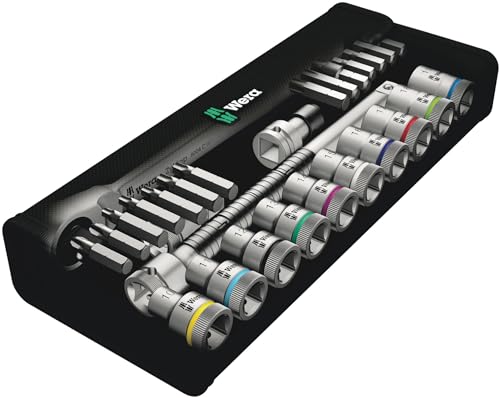 Wera 05004078001 8100 SC 8 Zyklop Metal Ratchet Set with Switch Lever, 1/2" Drive, Metric, 28 Pieces