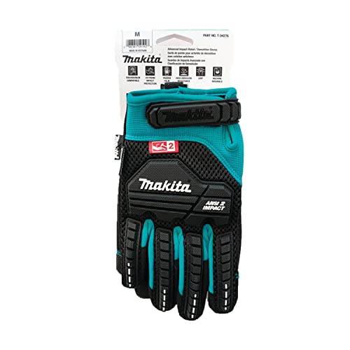 Makita Unisex Impact-rated T 04276 Advanced ANSI 2 Impact Rated Demolition Gloves Medium, Teal/Black, Medium US