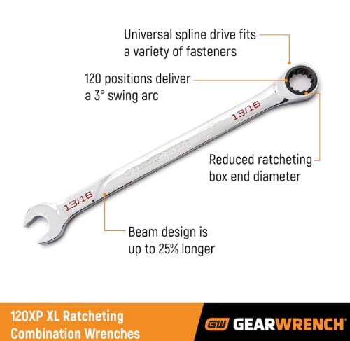 GEARWRENCH 7 Pc. 120XP Universal Spline XL Ratcheting Combination Wrench Set, SAE - 86452