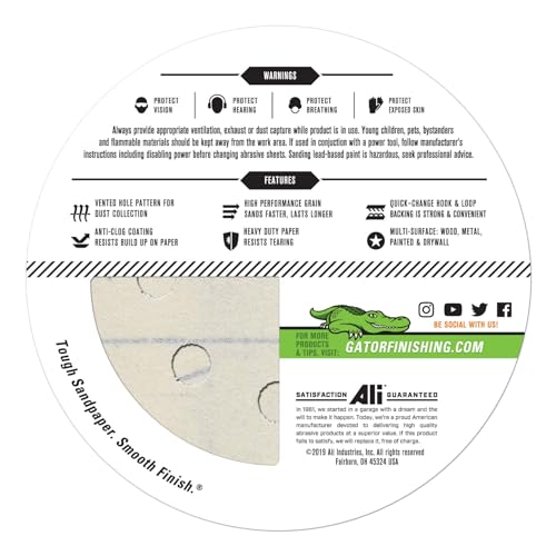 Gator 5" Random Orbit Hook & Loop Red Resin Aluminum Oxide Sanding Discs, 8-Hole, 60 Grit, 50 Pack