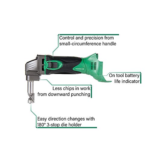 Metabo HPT 18V MultiVolt Cordless Nibbler | For Ribbed Metal Panels | 180 Degree 3-Stop Die Holder | CN18DSLQ4