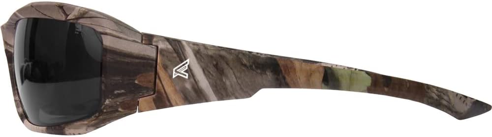 Edge TXB216CF Brazeau Polarized Wrap-Around Safety Glasses, Anti-Scratch, Non-Slip, UV 400, Military Grade, ANSI/ISEA & MCEPS Compliant, 5.04" Wide, Forest Camo Frame/Smoke Lens