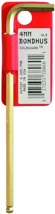 Bondhus 38054 Tagged and Barcoded 2.5mm Ball End Tip Hex Key L-Wrench with GoldGuard Finish, 88mm Classic