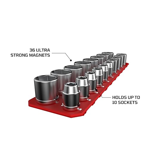 EZRED 3/8" Magnetic Flexible Socket Holder Holds 18 Sockets Ultra-Flexible Non-Marring Low Profile Design
