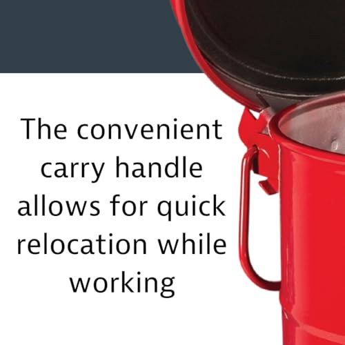 Justrite 10 Gallon Galvanized Steel Oily Waste Can, 18" x 14" Metal Oil Rag Safety Can with Quiet Foot Operated Self-Closing Lid for Oil Rag Disposal, Made in The USA, Red, 09308
