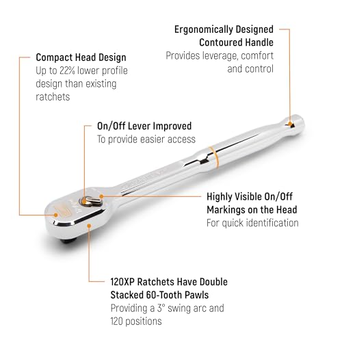 GEARWRENCH 1/2" Drive 120XP Full Polish Chrome Teardrop Ratchet | 81304XP