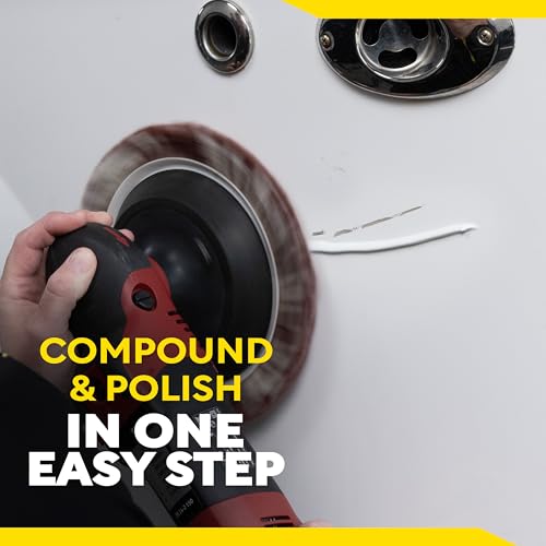 Meguiar's M6732 Marine/RV One Step Compound, Remove Oxidation, Stains, Scratches, and Water Spots, Restore The Color and Shine of Fiberglass Gel Coat Finishes, 32 Oz Bottle