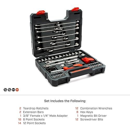 Crescent 70 Piece 1/4" & 3/8" Drive 6 & 12 Point Standard SAE/Metric Mechanics Tool Set - CTK70C