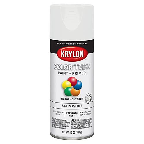 12 oz Krylon K05577007 White COLORmaxx Paint & Primer Spray Paint, Satin
