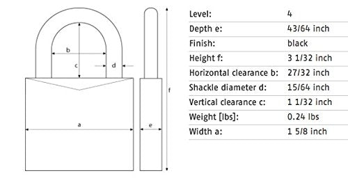 ABUS 145/40 C Aluminum Resettable Combination Padlock, 4 Dial, Black