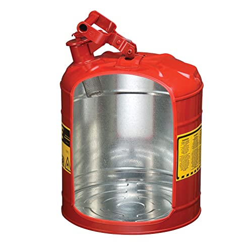 Justrite 5 Gallon Type I Green Safety Can for Oil with Flame Arrester and Self-Closing Lid, Made in the USA, Galvanized Steel Flammable Storage Can, 7150400