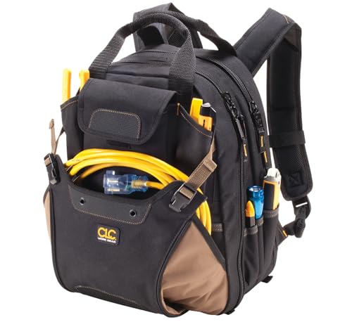 CLC Work Gear 1134 Carpenter's Tool Backpack, 44 Pockets, Padded Back Support, Black