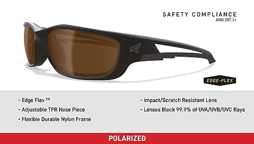 EDGE TSK-XL215 Kazbek XL Polarized Wrap-Around Safety Glasses, Anti-Scratch, Non-Slip, UV 400, Military Grade, ANSI/ISEA & MCEPS Compliant, XL Wide Fit, Black Frame/Copper Lens