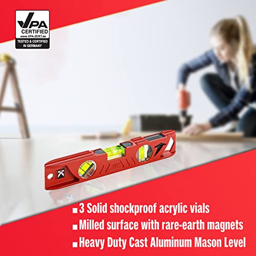 Kapro - 923 Professional Cast Aluminum Torpedo Level - Features Dual-View Plumb Site - Magnetic - VPA Tested