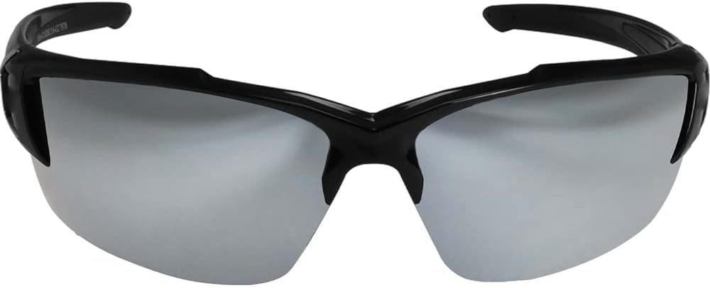 Edge SDK117-G2 Khor G2 Wrap-Around Safety Glasses, Anti-Scratch, Non-Slip, UV 400, Military Grade, ANSI/ISEA & MCEPS Compliant, 5.04" Wide, Black Frame / Silver Mirror Lens
