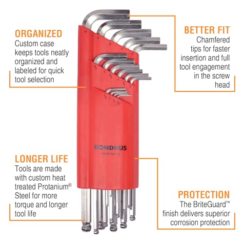 Bondhus - 24512 17095 Set of 15 Balldriver L-wrenches w/BriteGuard,sizes 1.27-10mm