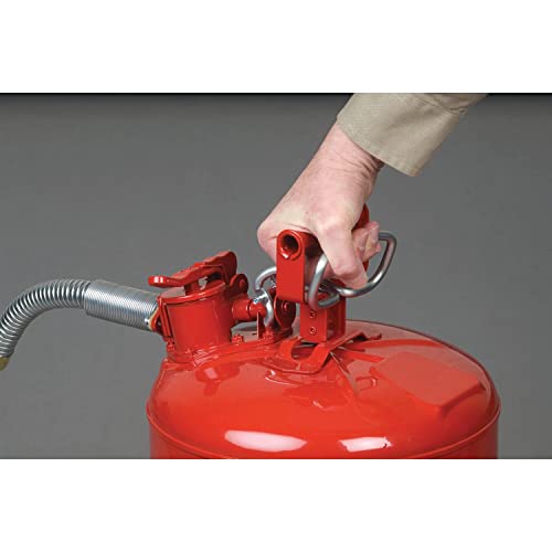 Justrite 5 Gallon Type II Yellow Safety Can for Diesel with Flame Arrester, Self-Closing Lid, and 5/8" Flexible Metal Spout, Made in the USA, Galvanized Steel Flammable Storage Can, 7250220