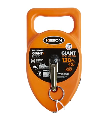 Keson G130 Giant Chalk Line Reel, 24-Ounce Chalk Capacity, 130-Foot
