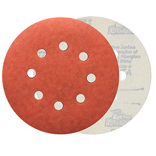 Gator 5" Random Orbit Hook & Loop Red Resin Aluminum Oxide Sanding Discs, 8-Hole, 320 Grit, 50 Pack