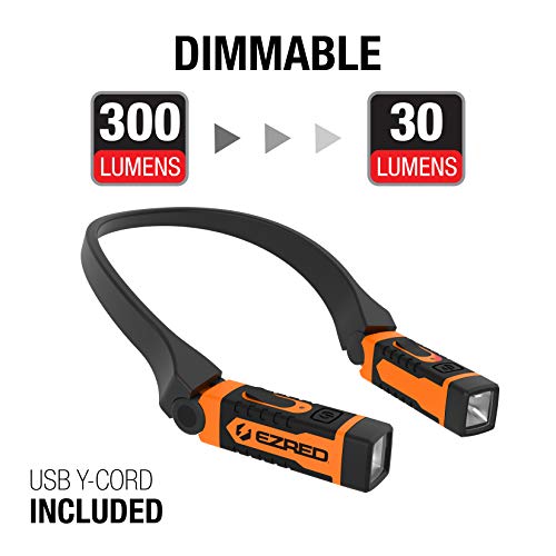EZRED NK15-OR ANYWEAR Rechargeable Neck Light for Hands-Free Lighting, Orange, Perfect Light for Mechanics, Camping, Hunting, DIY Projects, Reading